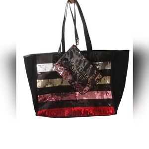 Victoria's Secret Love Black Friday 2017 Sequin Bling Tote Bag & Mini Pouch Set